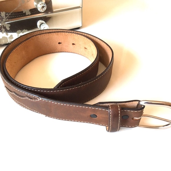 OVERLAND Silver Creek Classics Brown Leather Western Belt 34 - Picture 3 of 9